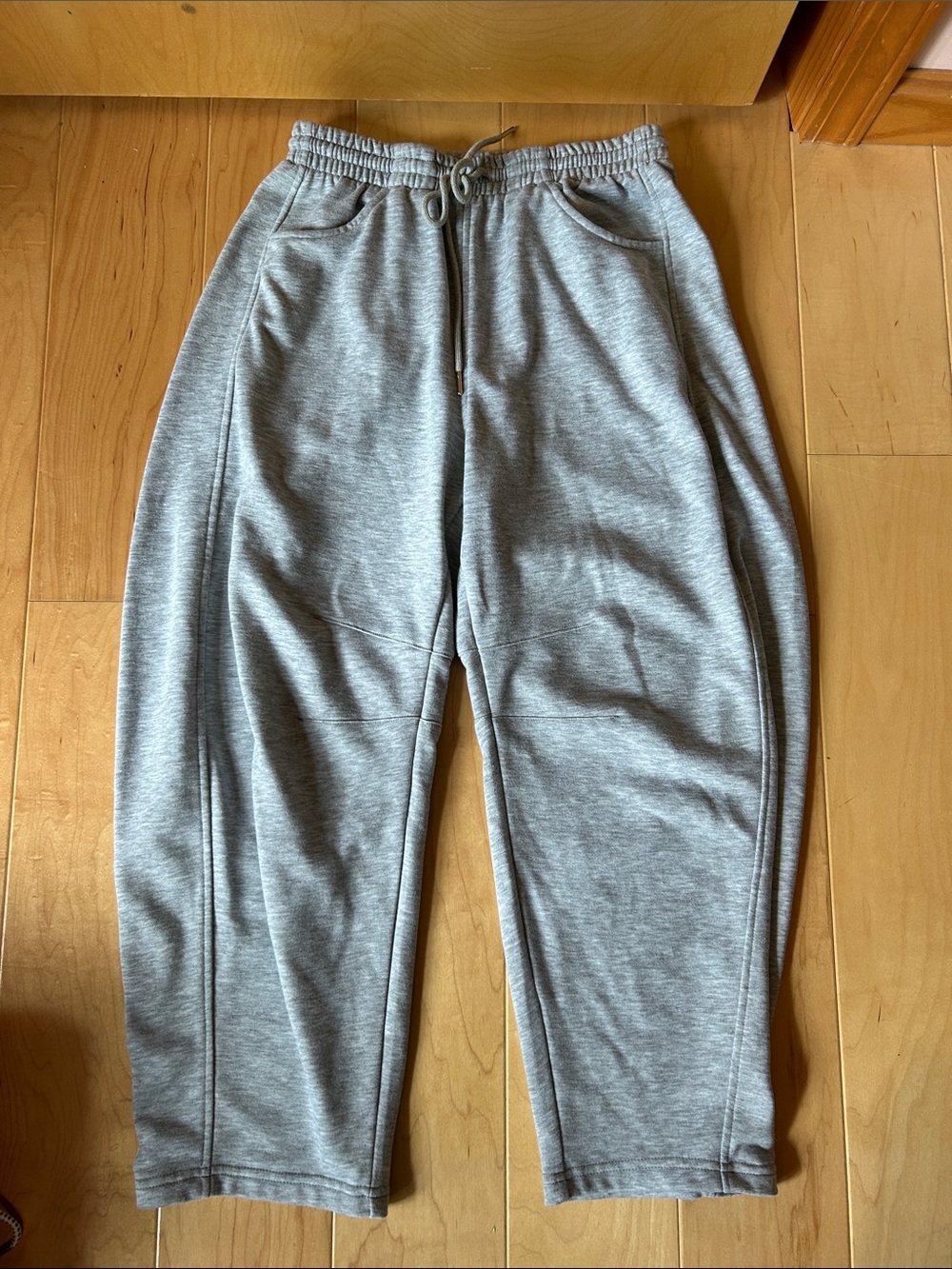 Gray Barrel Leg Wide Drawstring Jogger Pants